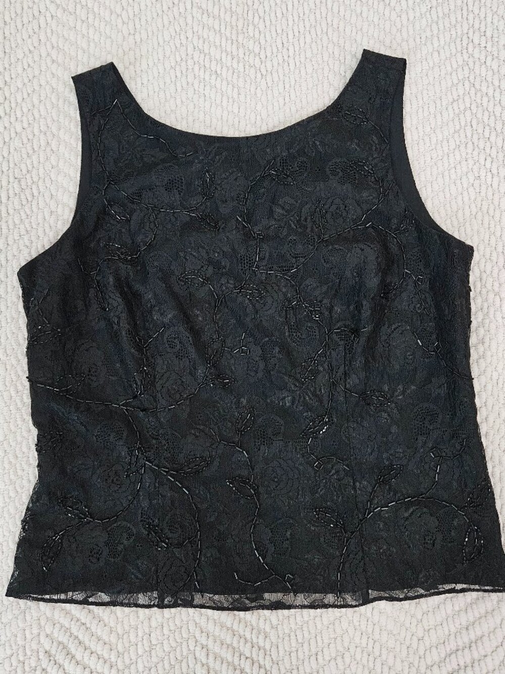 NWT Ann Taylor Black Beaded Lace Sleeveless Tank Top Size 10